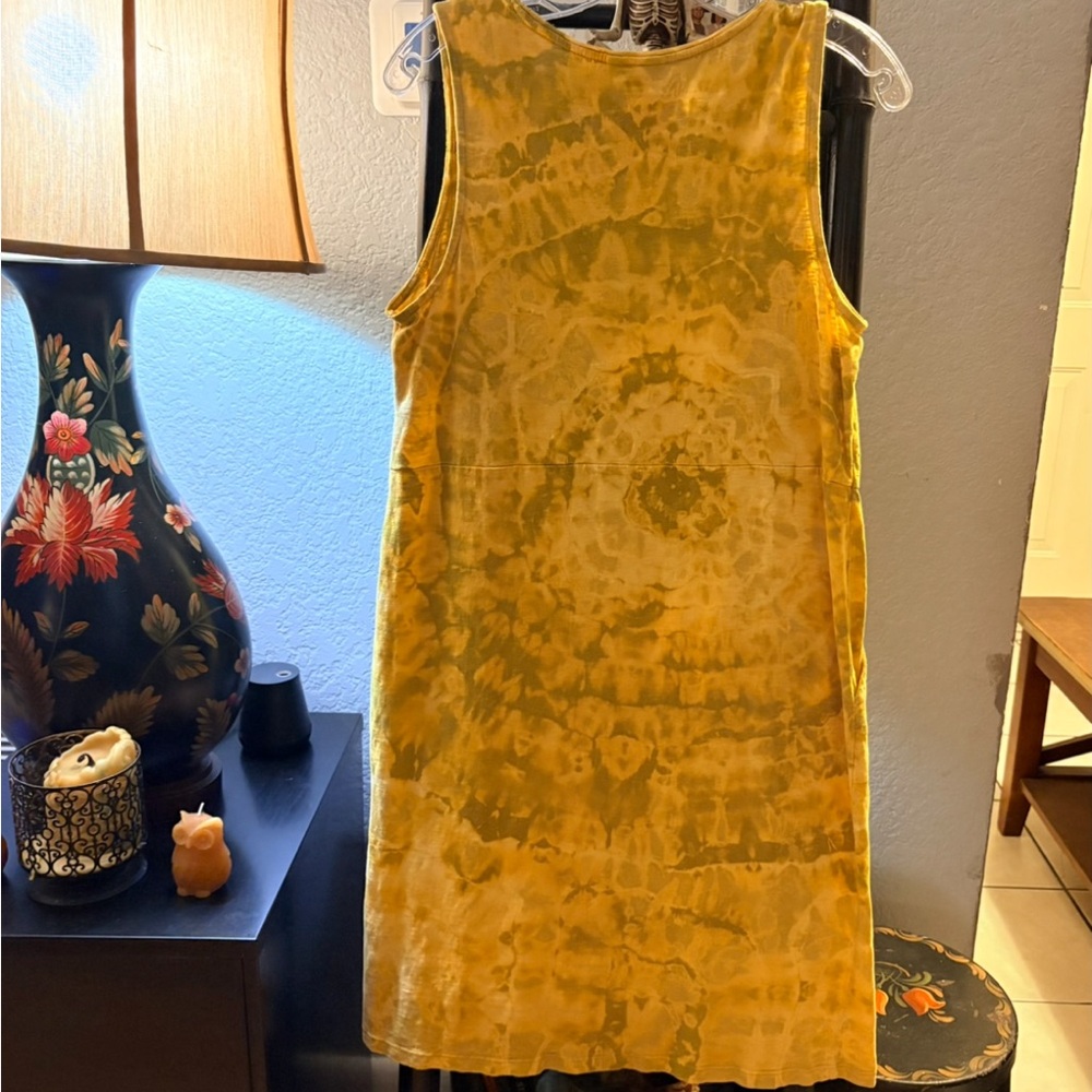 J. Jill Yellow Tie-Dye Midi Dress With Pockets Size Small